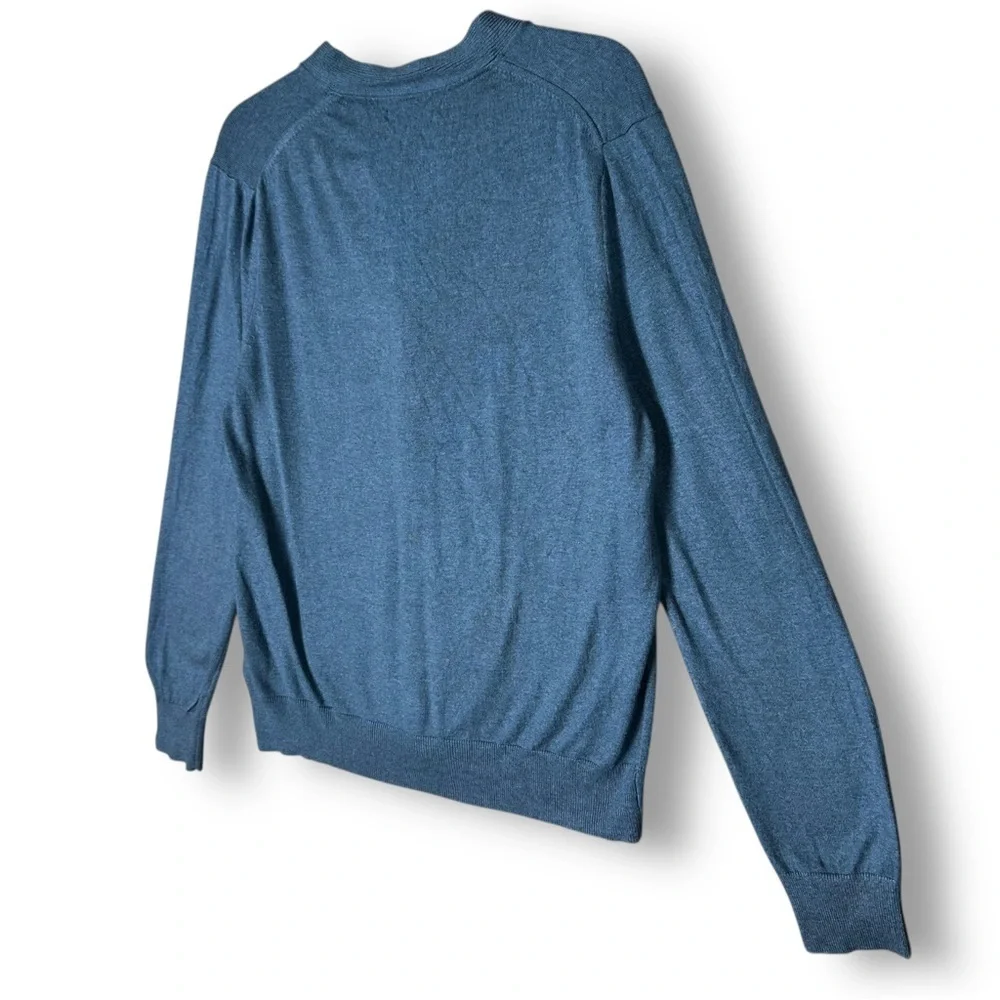 Banana Republic Mens Cardigan Sweater Sz M Silk Cashmere Blend V Neck Blue Casua